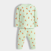 Soft Cotton Pajama Set – Mint Green with Oranges