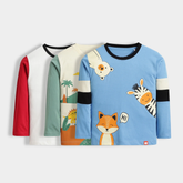 Kids Animal & Dino Print Long Sleeve T-Shirt Combo (Pack of 3) – Soft Cotton Kidswear