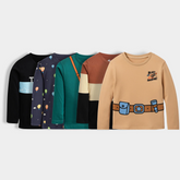 Kids Printed & Graphic Long Sleeve T-Shirt Combo (Pack of 5) – Adventure & Casual Wear