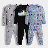 Kids Cotton wear Set – Pack of 3 (Penguin, Safari, Football Prints).
