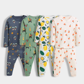 Unisex Kids’ 4-Pack Cotton Pajama Sets – Astronaut, Safari, Lemon & Orange Prints .