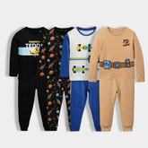 Kids Suit Combo – Pack of 4 Cotton Pajama Sets (captain teddy , car & racing , Astronaut & adventure Prints)