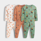 Kids Cotton wear Set – Pack of 3 (Fruit, Penguin, Safari Jeep Prints) .