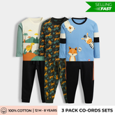 Cotton Unisex Co-ord Pajama Sets – Dinosaur, Tiger & Jungle Animal Prints ( pack of 3 )