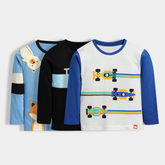 Kids Animal & Racing Print Long Sleeve T-Shirt Combo (Pack of 3) – Soft Cotton Casual Wear