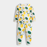 Soft Cotton Pajama Set – White with Lemon Print .