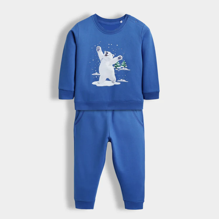 Winter Snow Bear Printed Loungewear Set for Kids .