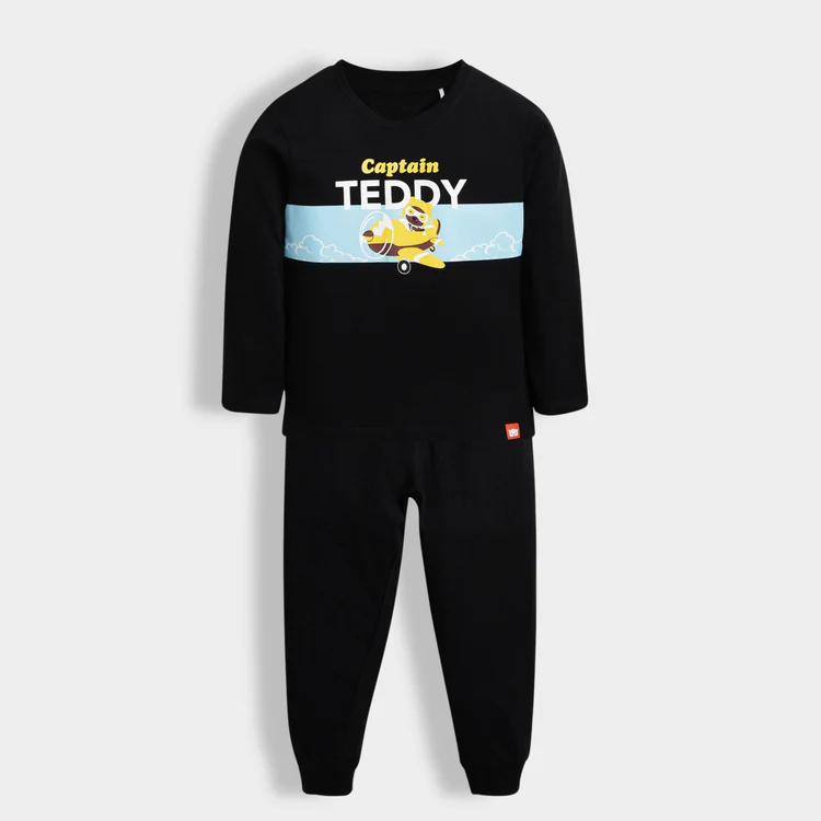 Kids Suit – Captain Teddy Airplane Print Pajama Set