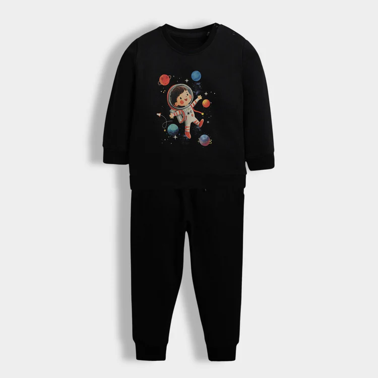Kids Black Astronaut Print Sweatshirt & Jogger Co-ord Set