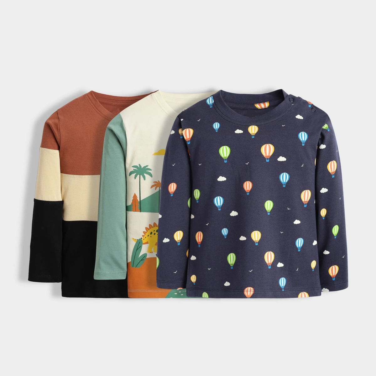 Kids Animal & ballon Print Long Sleeve T-Shirt Combo (Pack of 3) – Soft Cotton Kidswear