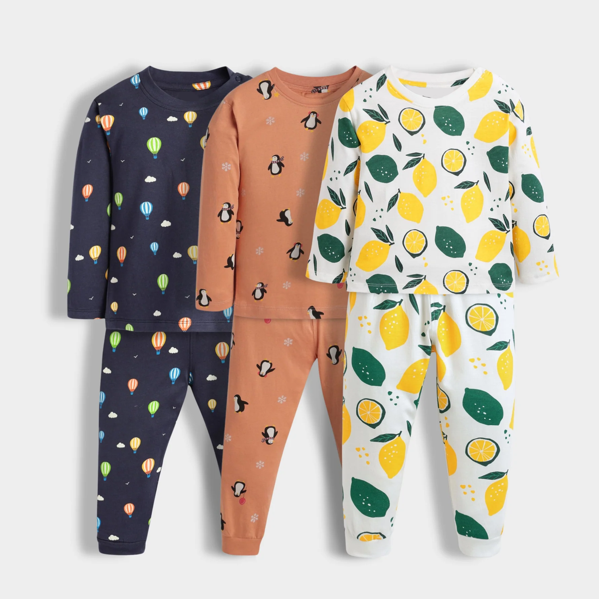 Unisex Kids Pajama wear – Hot Air Balloon, Penguin & Lemon (Pack of 3)