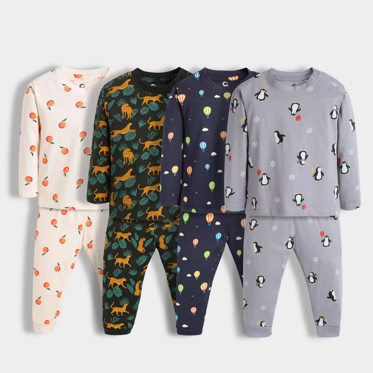 Children’s Dress Pajama Set – Fruit, Animal & Balloon Theme (Pack of 4)