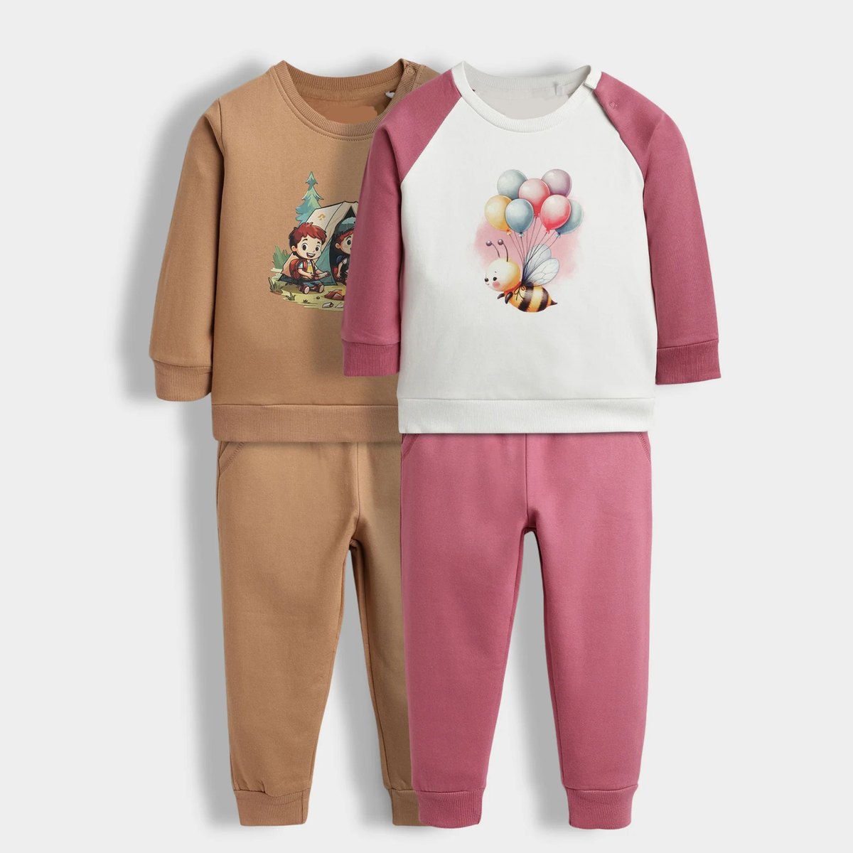 Kids Pajama Suit Combo – Camping & Balloon Bee Print (Pack of 2)