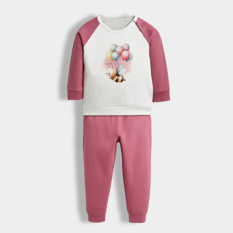 Bee & Balloons Printed Kids Sweatshirt with Pants Set .